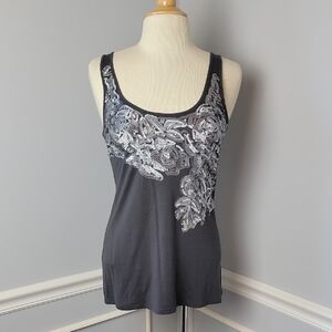 EXPRESS Gray Matte Silver Metallic Sequin Party Holiday Glam Sleeveless Tank Top